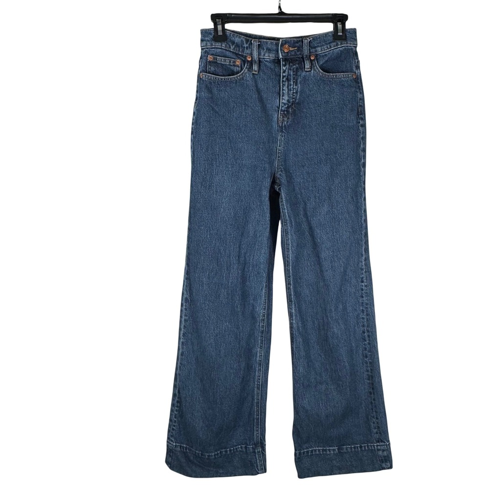 J.Crew‎ Wide Leg Trouser Jeans High Rise Dark Indigo Wash Denim Womens 26W 30"L